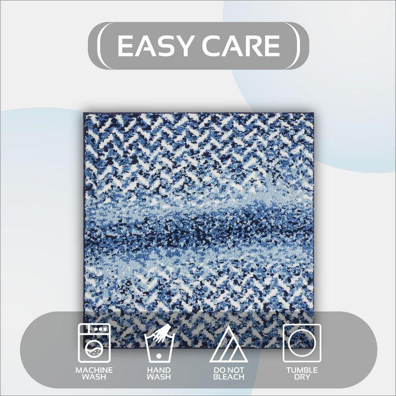 Better Trends Casablanca 100% Micro Polyester Knitted Chevron Pattern 24" Square Bath Rug - Blue