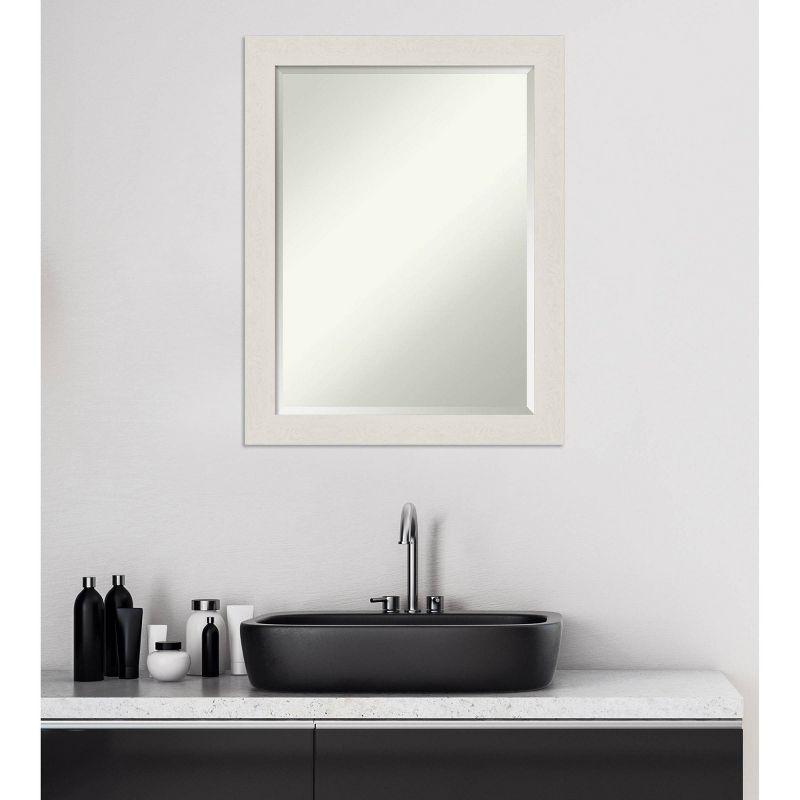 21" x 27" Rustic Plank White Framed Bathroom Vanity Wall Mirror - Amanti Art: Rectangle, Polystyrene Frame, Wall Mount
