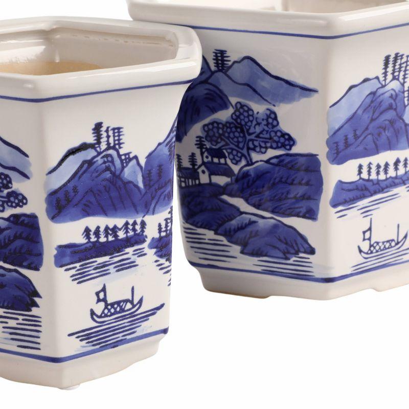 Sagebrook Home 2pc Chinoiserie Ceramic Indoor Outdoor Planter Pot Blue/White