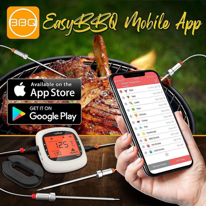 NutriChef Nutrichef Bluetooth Meat Thermometer For Grilling And Smoking With 6 Wireless Meat Probes, 6 Channels With Lcd Display