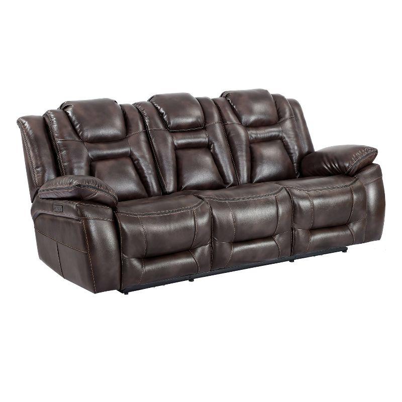 Oportuna Dual Power Sofa with Drop Down Table Brown - Steve Silver Co.