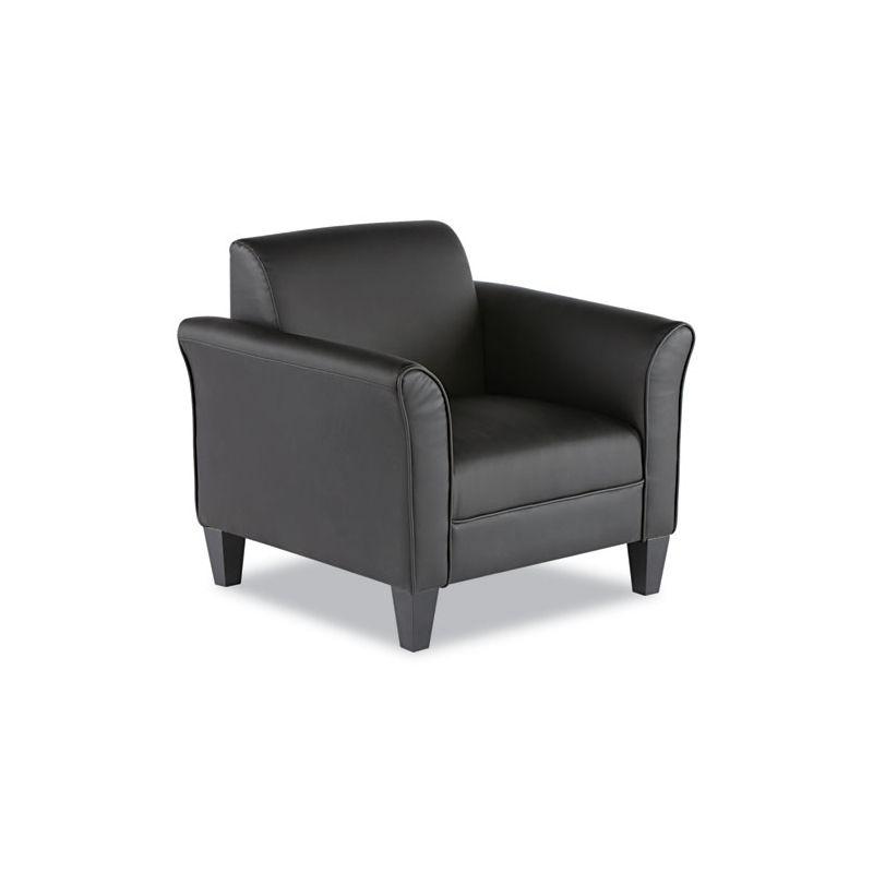 Classic Black Leather Club Chair with Wood Pyramid Legs