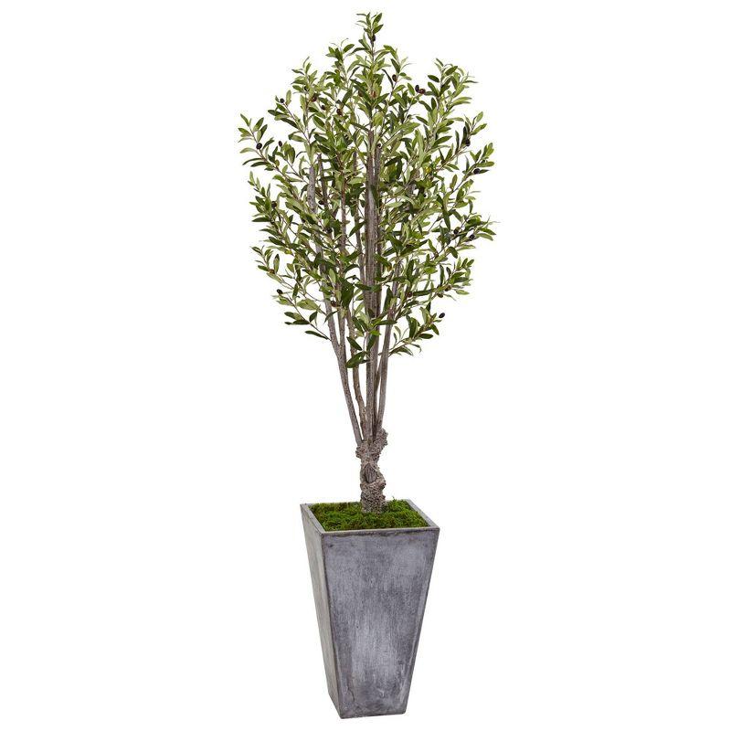 72" Artificial Olive Tree in Stone Planter - Nearly Natural: Indoor Faux Plant, No Maintenance Required