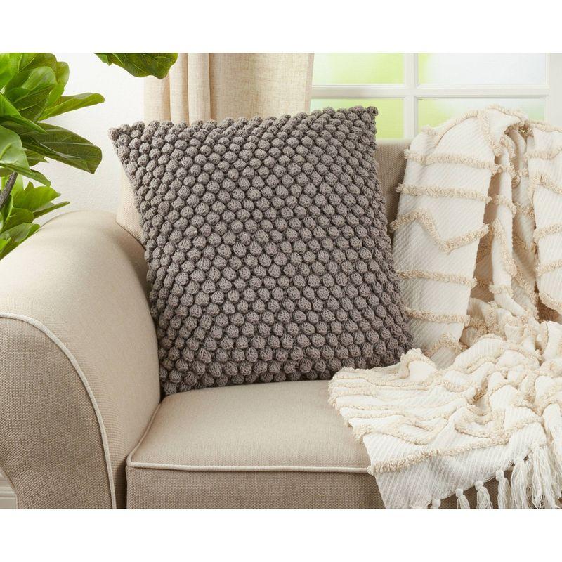 20"x20" Oversize Down Filled Crochet Pom-Pom Square Throw Pillow - Saro Lifestyle