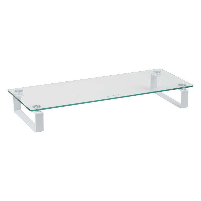 Mind Reader Monitor Stand Office Glass Clear: Desk Organizer & Office Supplies, Metal Monitor Riser, 24.45" x 8.66"