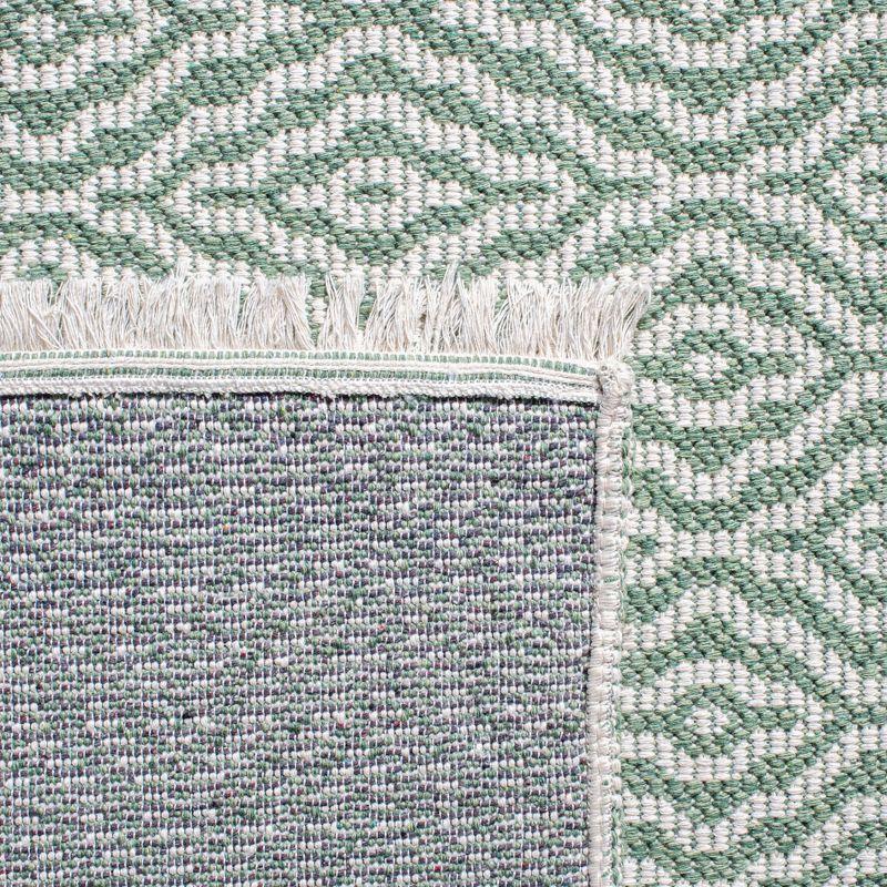 Green and Ivory Geometric Flatweave Cotton Blend Rug