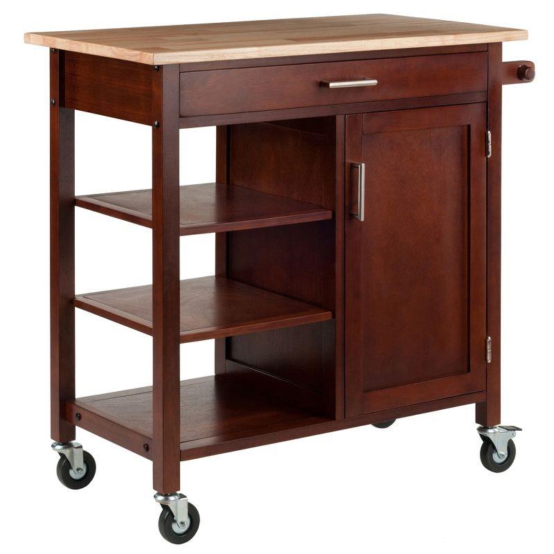 Marissa Kitchen Cart Walnut - Winsome: Solid Beechwood Top, Enclosed Cabinet, Locking Casters