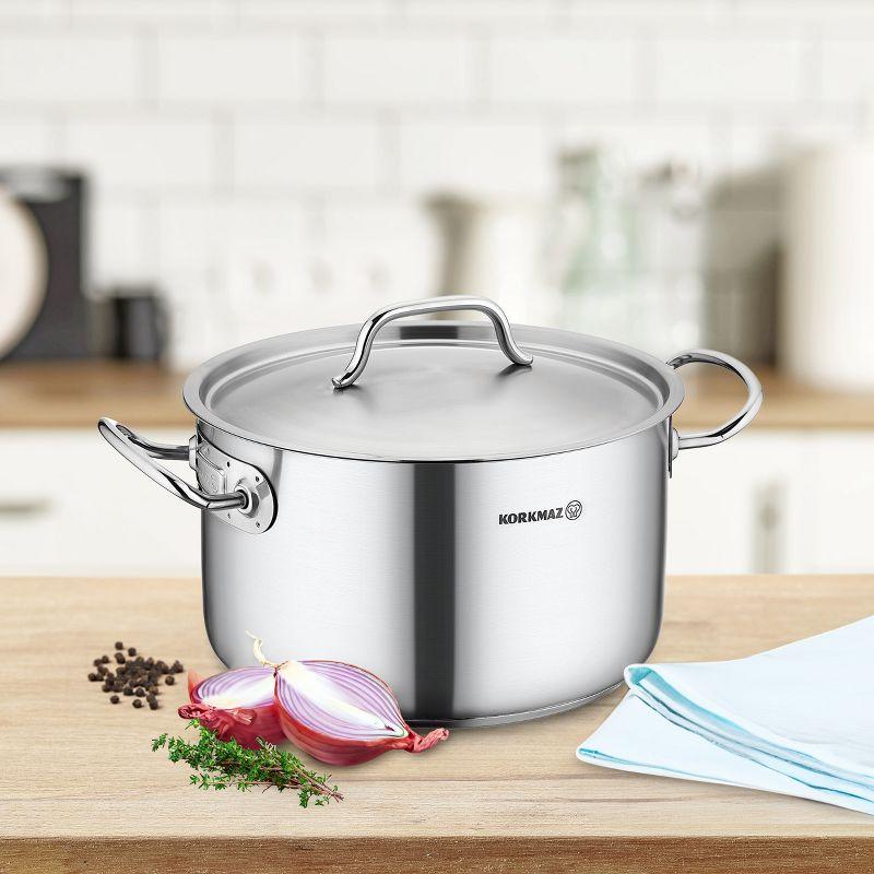 Korkmaz Gastro Proline 3.6 Liter Stainless Steel Casserole with Lid in Silver