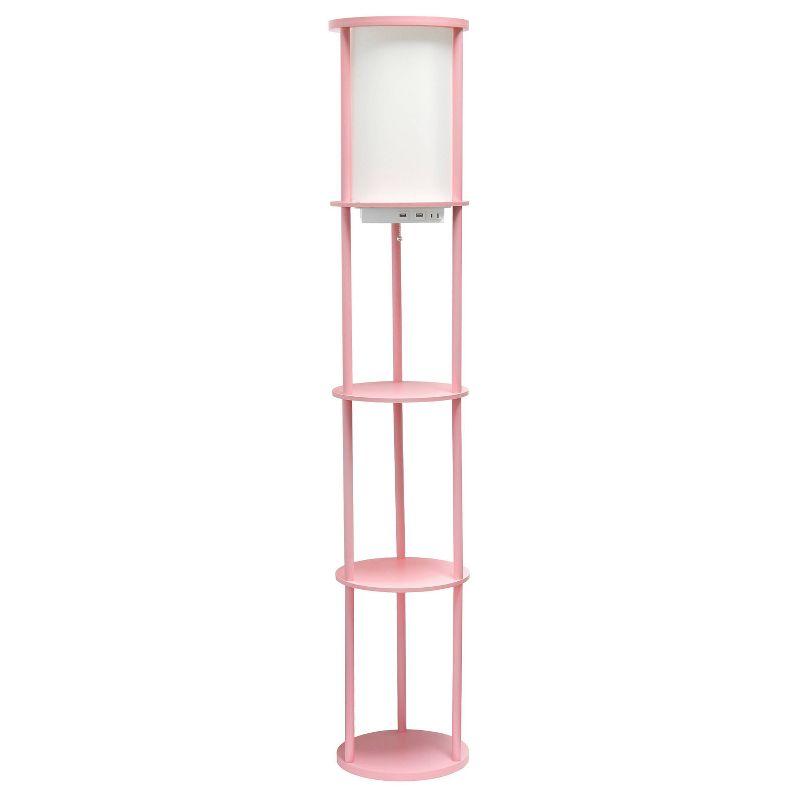 62.5" Light Pink Modern Shelf Floor Lamp with USB Ports