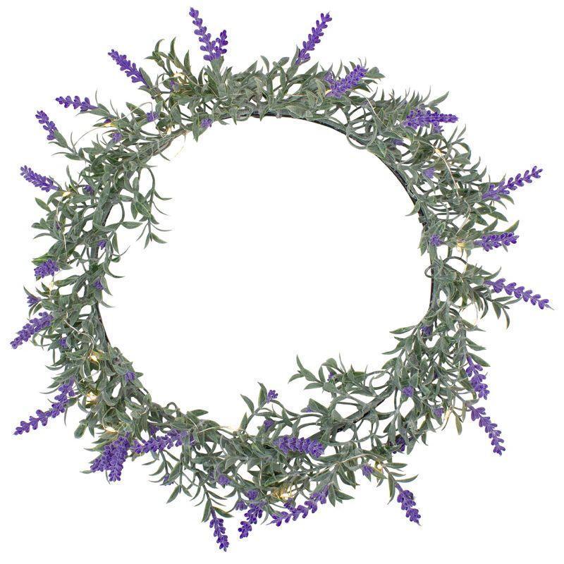 Lavender Bliss 16" Artificial Spring Wreath with White LED Lights