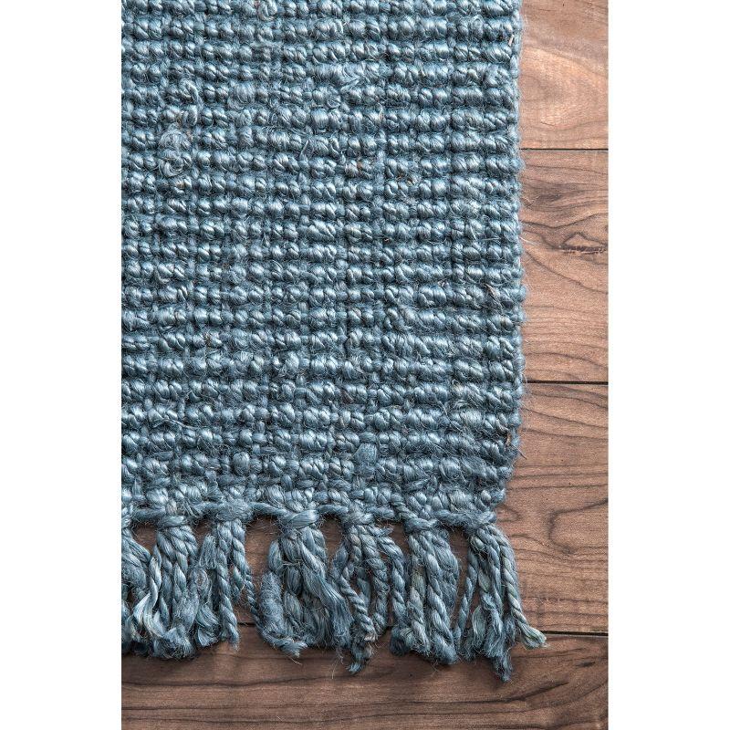 Nuloom 2x12 Daniela Jute Tassel Hand Woven Indoor Area Rug, Blue, Solid Chunky Farmhouse Design, Natural Fiber BedroomLiving Room