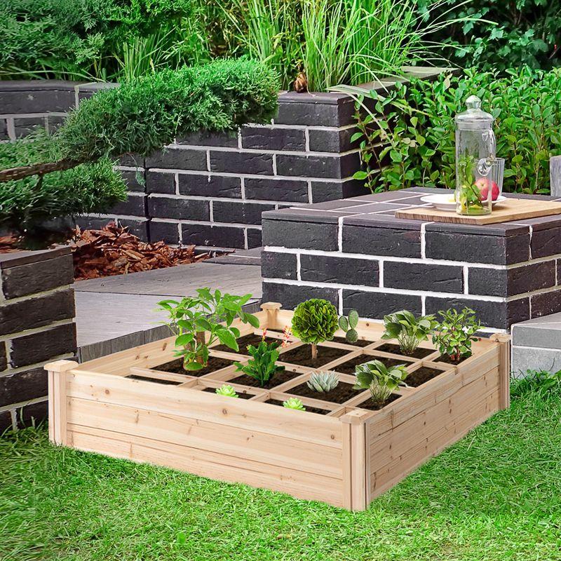 Natural Wood Outdoor Raised Garden Bed Planter Box