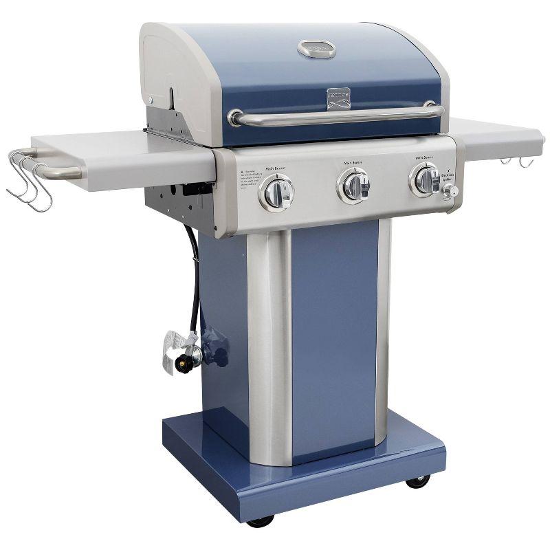 Kenmore 3-Burner Propane Gas Grill with Foldable Side Tables for Outdoor BBQ