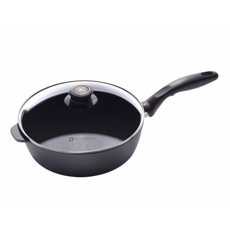 Swiss Diamond 3.2 Quart Nonstick Black Aluminum Saute Pan with Lid