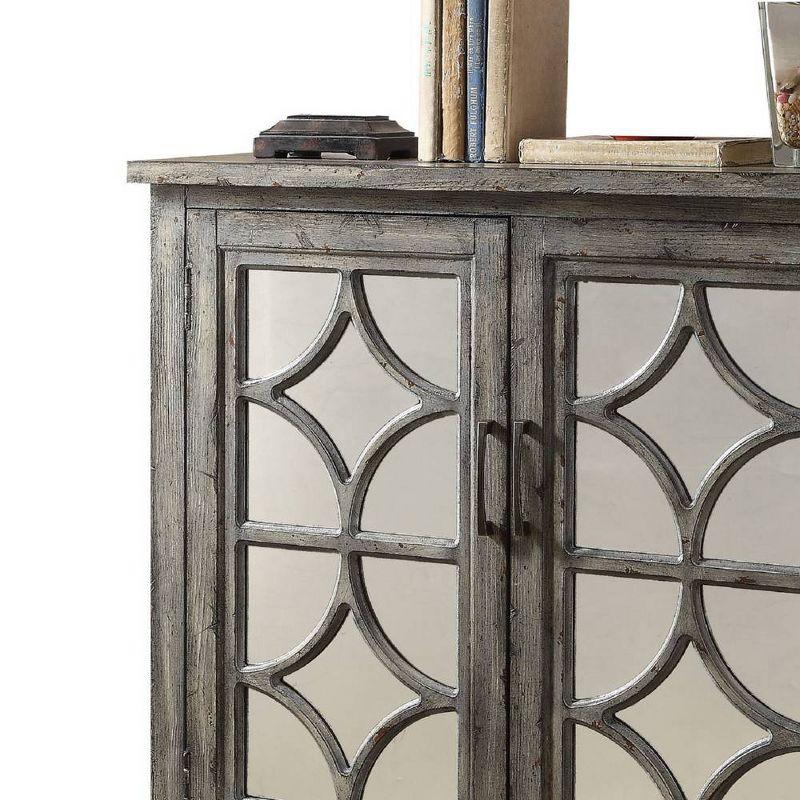 Velika Weathered Gray Mirrored Wood Console Table with Storage