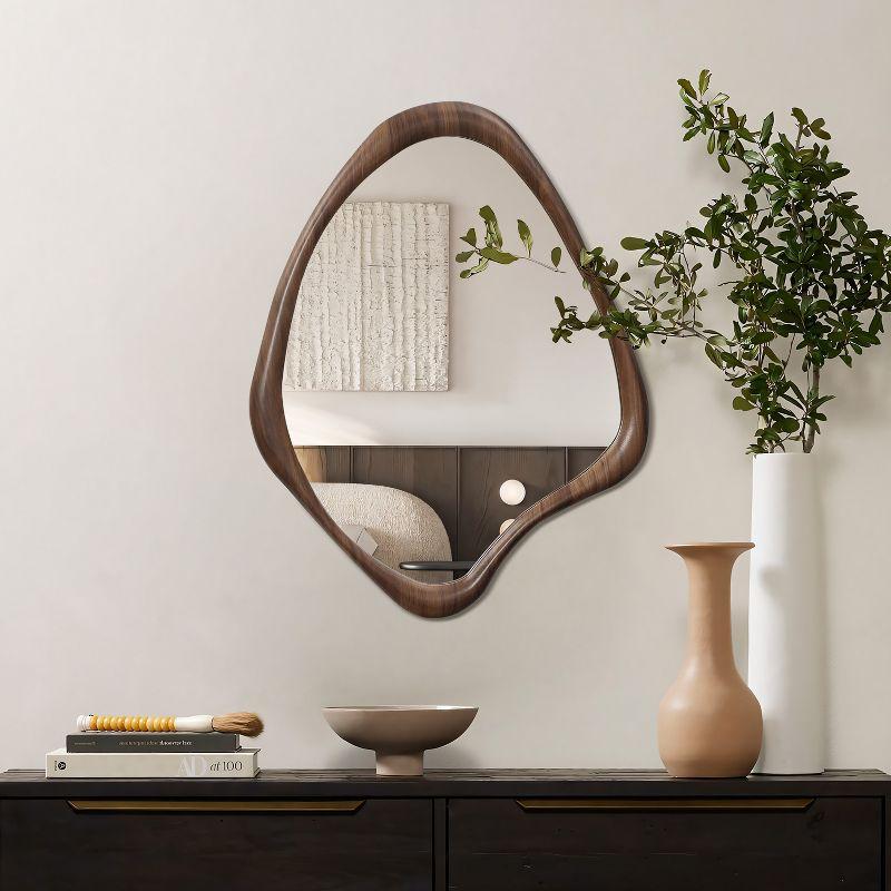 LuxenHome Classic Brown Wood Frame Irregular Wall Mirror, Accent and Vanity