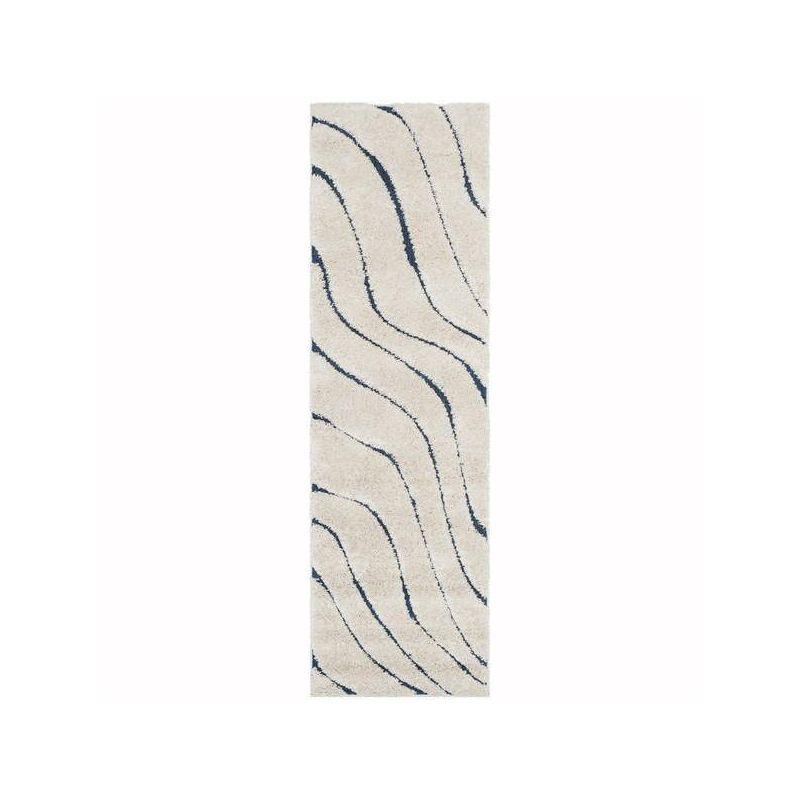 Serene Shag Cream & Blue Synthetic Runner Rug - 2'3" x 7'