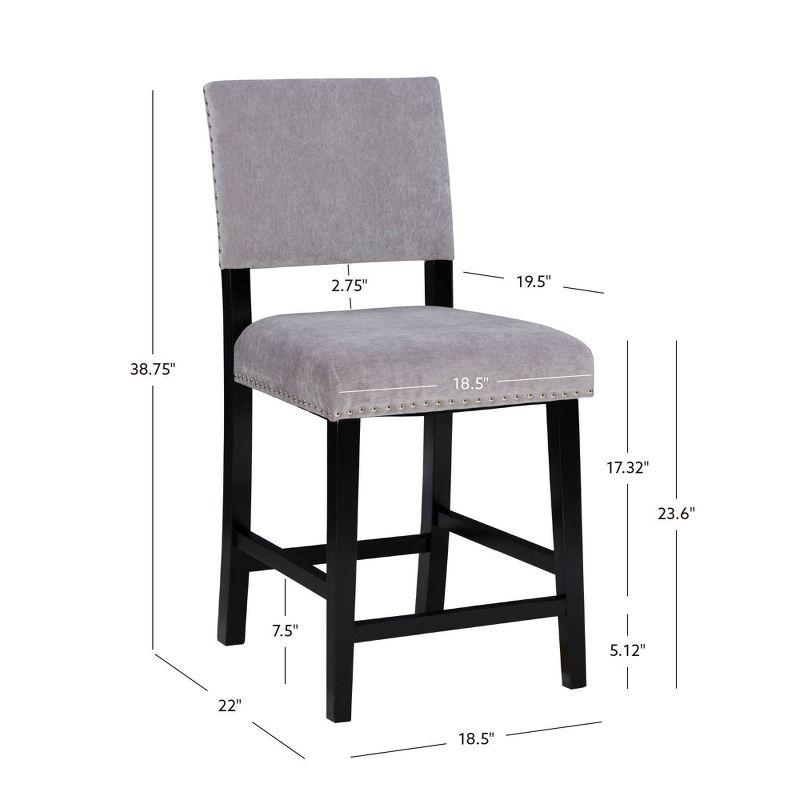 Linon Corey Dark Washed Velvet Upholstery Counter Height Barstool Gray: Stained Wood Legs, Microfiber, Footrest
