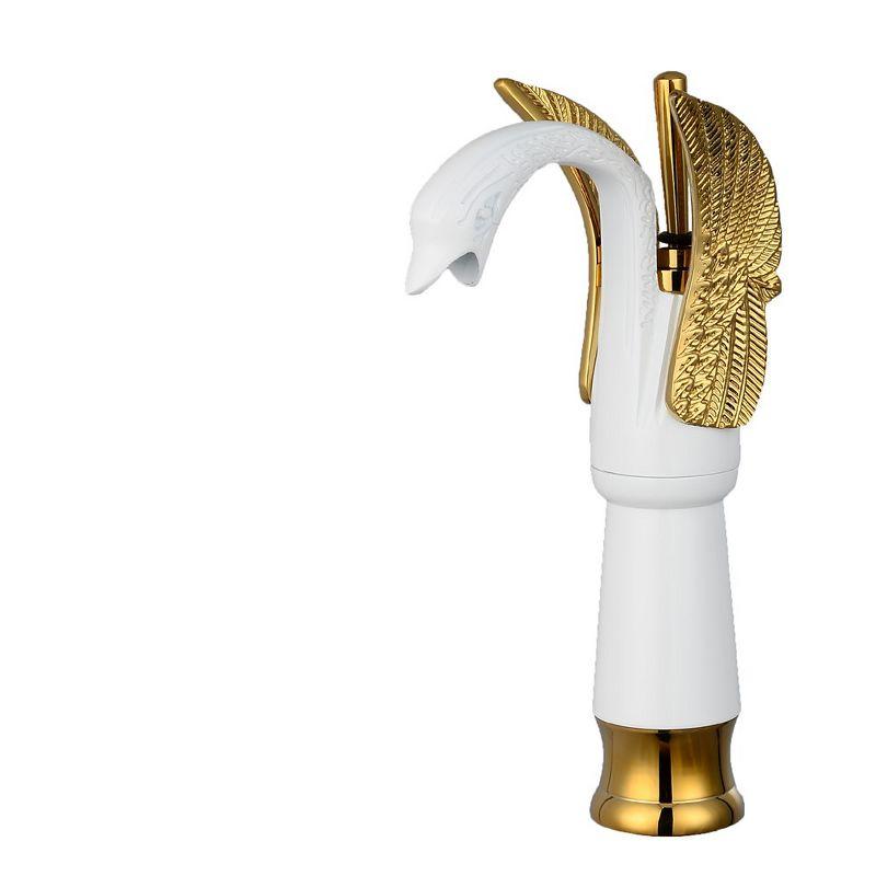 White and Gold Swan Single Handle Bathroom Vessel Faucet