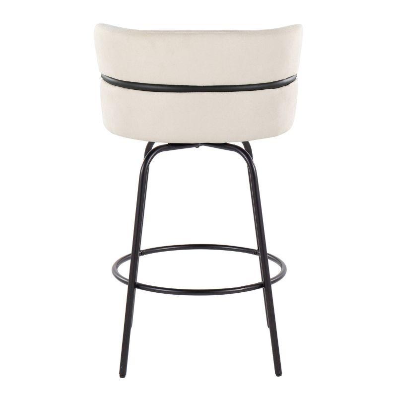 LumiSource Set of 2 Cinch-Claire Counter Height Barstools Black/Cream: Upholstered Swivel Seats, Metal Frame