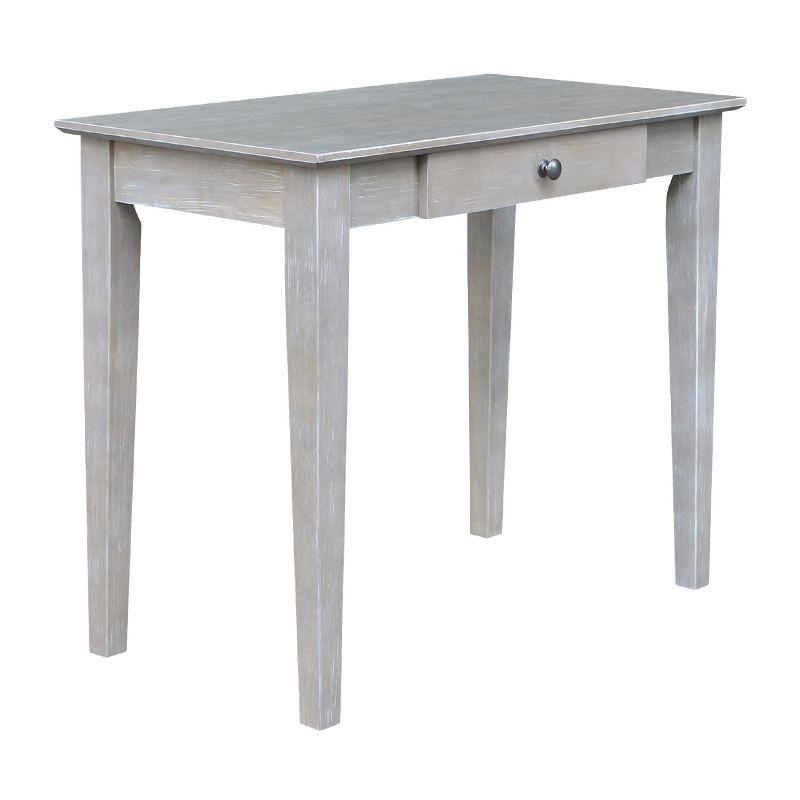 Transitional Solid Parawood Home Office Desk in Washed Gray Taupe with Drawer