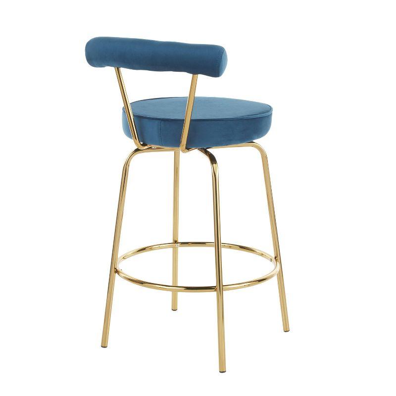 Set of 2 Rhonda Glam Counter Height Barstools Blue Velvet - LumiSource: Gold Finish, Metal Frame, Swivel, 25.5" Seat Height