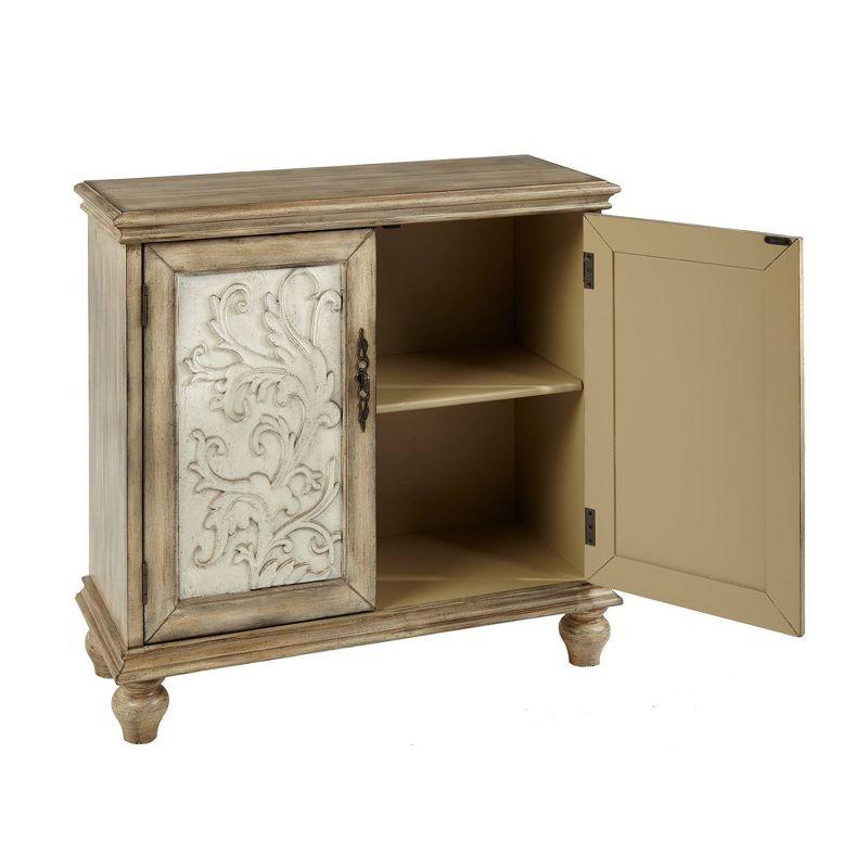 Grayson 2 Door Cabinet Reclaimed Natural: Floral Design, Adjustable Shelf, Cream & Brown Decorative Storage