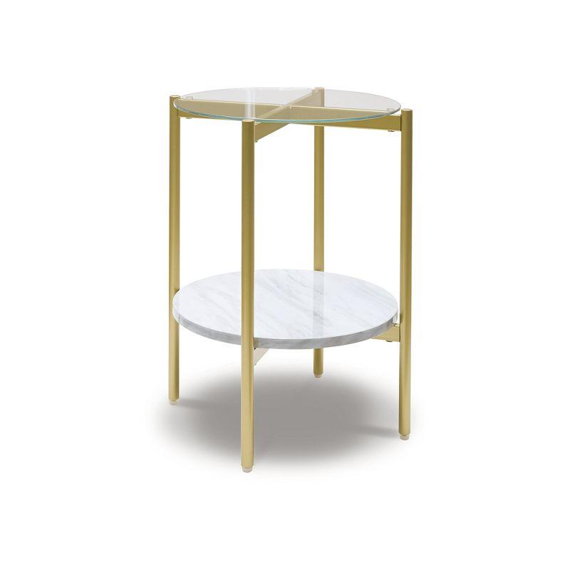 Gold and White Round Metal and Wood End Table