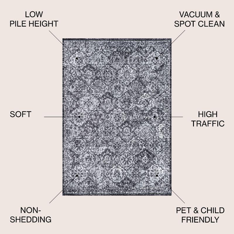 5' x 8' Modern Persian Boho Vintage Trellis Area Rug, Black/Ivory - JONATHAN Y