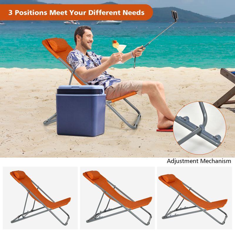 Tangkula 2 PCS Beach Chair Lounger Reclining Folding Chair w/3-Position Adjustable Backrest Blue/Orange/Green