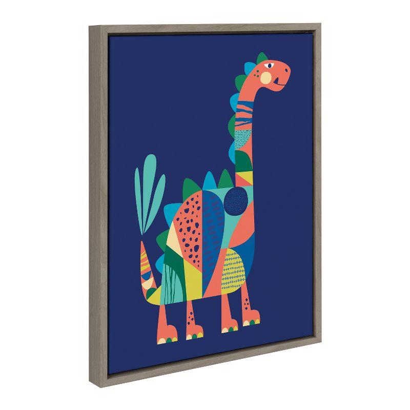 Kate and Laurel Sylvie Mid Century Modern Dino Blue Framed Canvas by Rachel Lee of My Dream Wall, 18x24, Gray