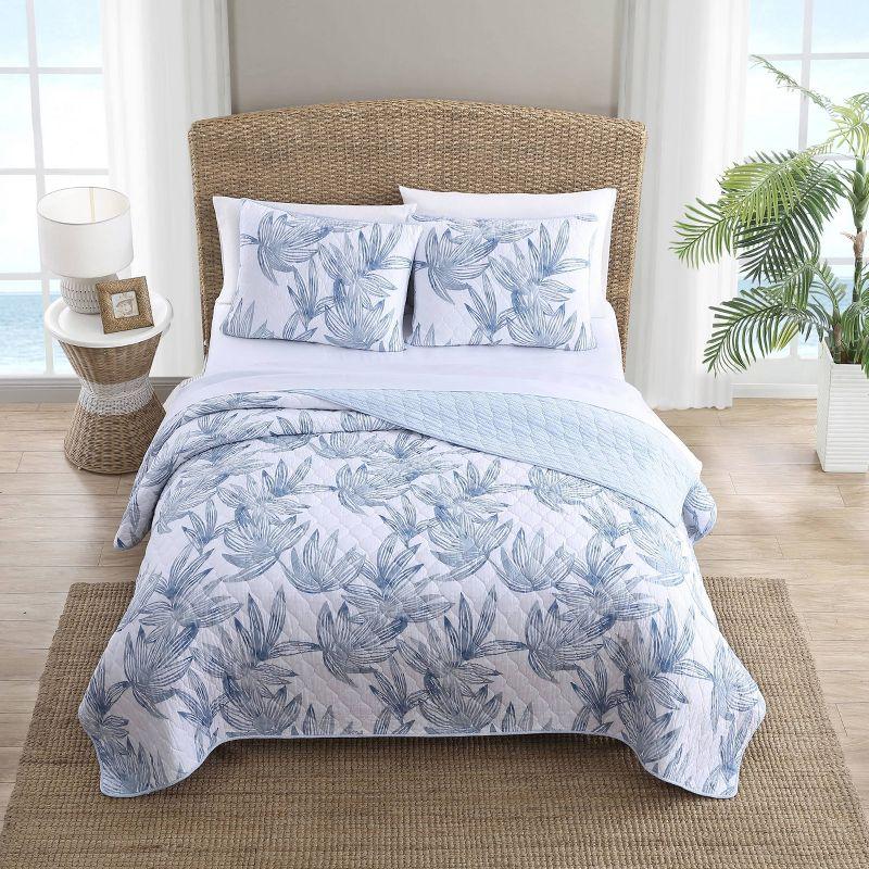 Kayo Blue Tropical Cotton Reversible Full/Queen Quilt Set