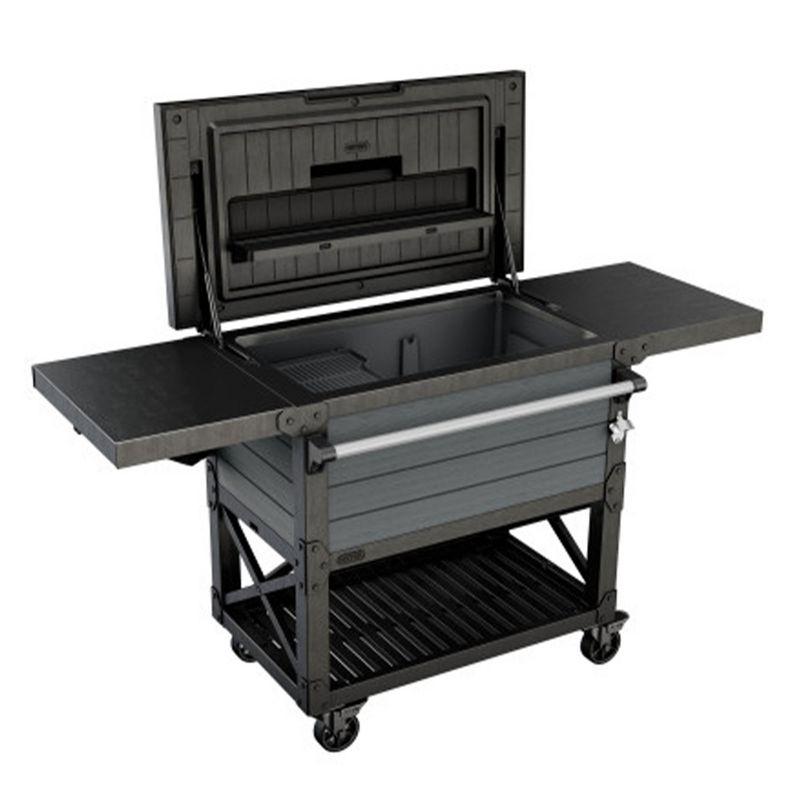 Gray Rolling Outdoor Patio Cooler Cart with Shelves and Wheels