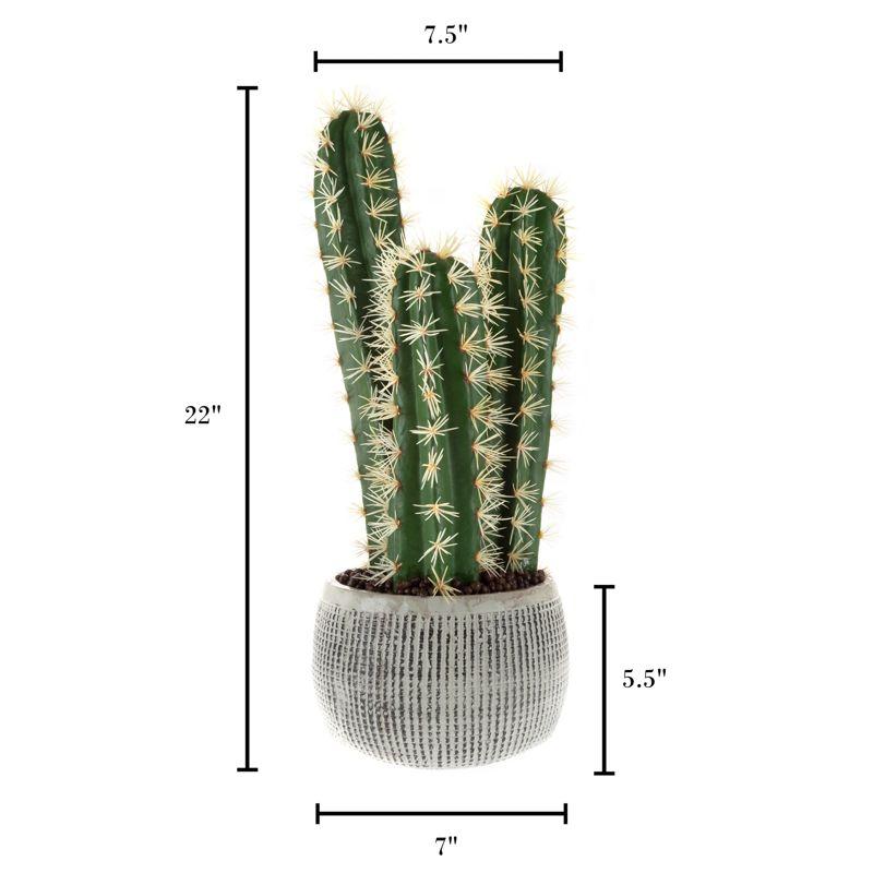 Potted Cactus Fake Plant - 22-inch Artificial Hedge Cactus Succulent in Clay Fiber Pot with Realistic Spikes for Home or Office Decor by Pure Garden