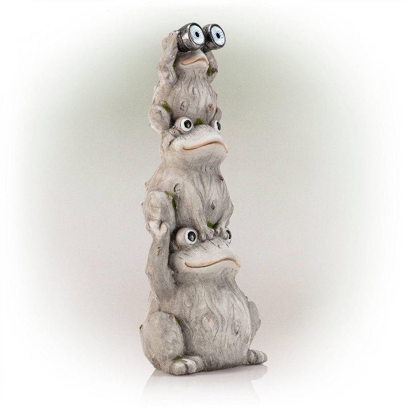 23" Magnesium Oxide Solar Three Stack Frogs with LED Light Statue - Alpine Corporation: Outdoor Garden Decor, Weather-Resistant