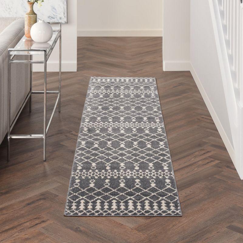 Nourison Royal Moroccan 2'2" x 7'6 Charcoal/Ivory Bohemian Indoor Rug
