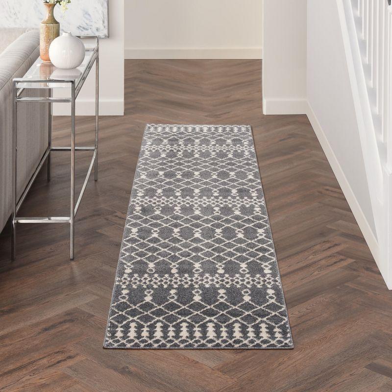 Moroccan Geometric Easy-Care Beige & Grey Synthetic Rug