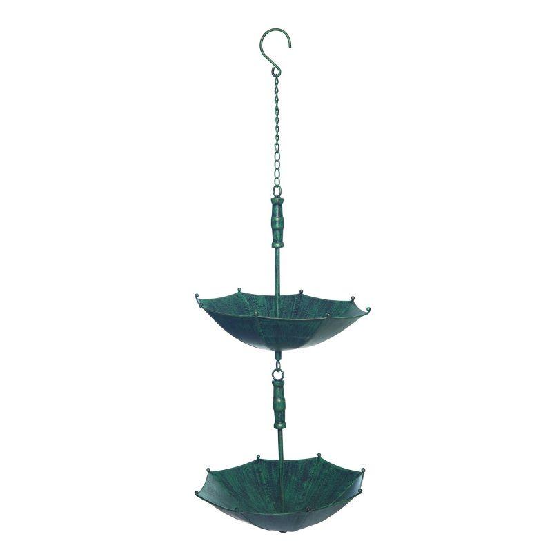 Blue Patina Metal Double Umbrella Hanging Bird Feeder