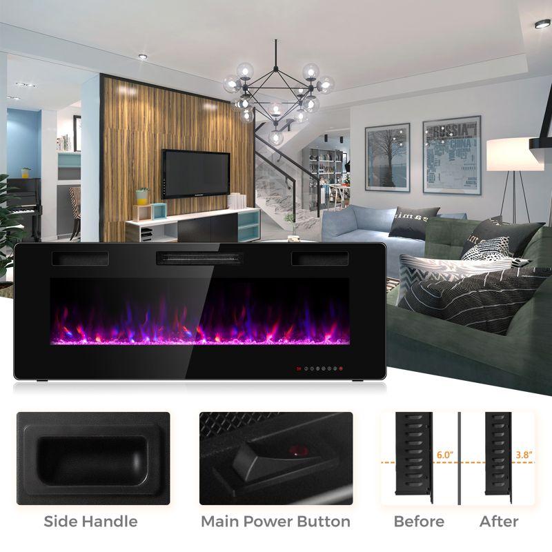 Tangkula 30"/36"/42"/50"/60" Recessed Electric Fireplace 750W/1500W heater in Wall Remote Control w/Timer Available Flame