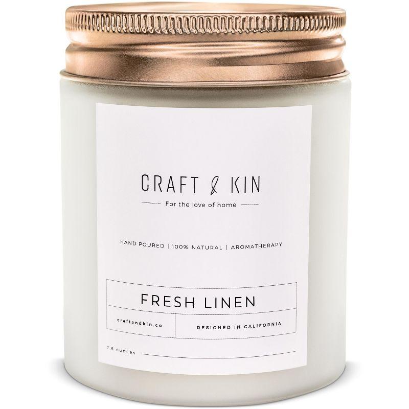 Fresh Linen White Soy Scented Candle in Frosted Jar