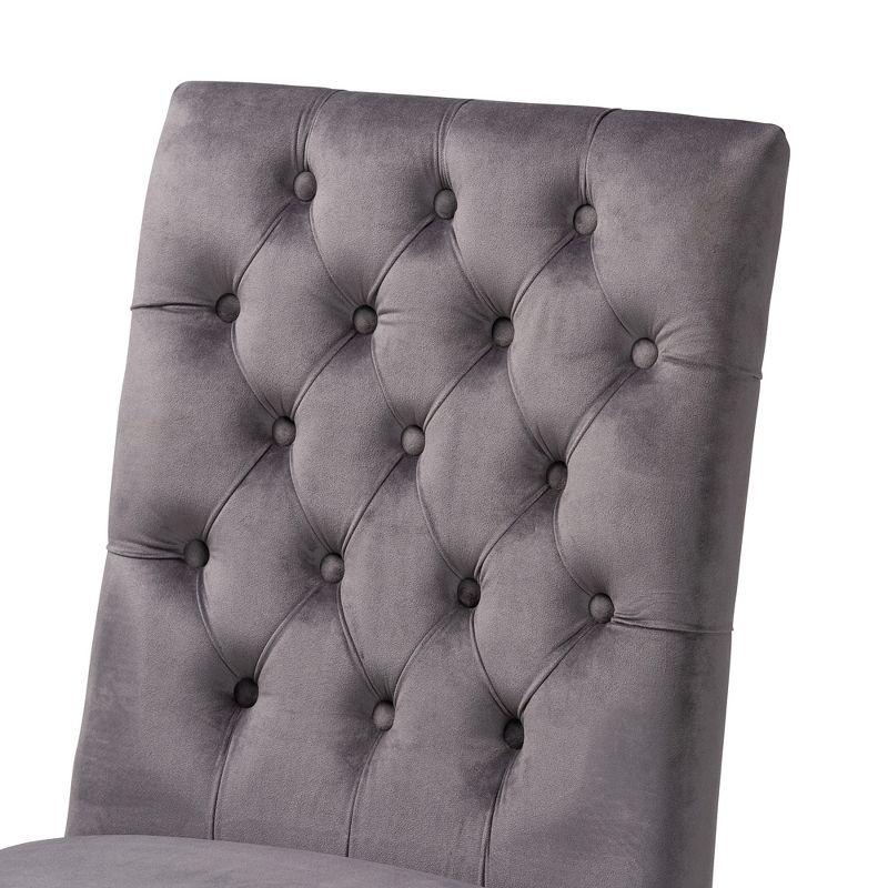 Baxton Studio Caspera Contemporary Glam and Luxe Grey Velvet Fabric and Silver Metal 2-Piece Dining Chair Set