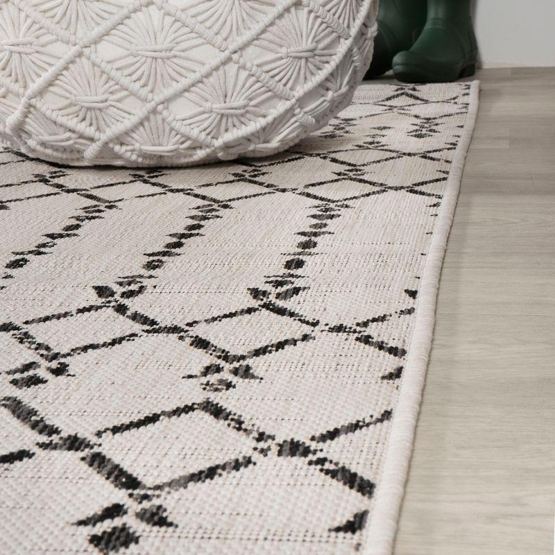 5' x 5' Ourika Moroccan Geometric Textured Weave Indoor/Outdoor Area Rug, Cream/Black - JONATHAN Y