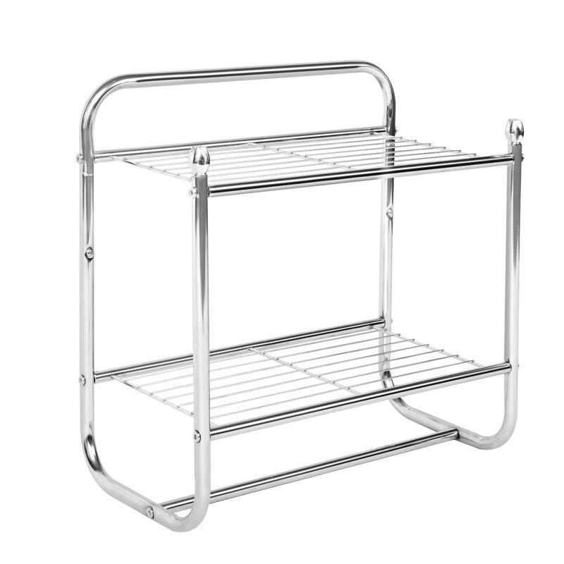 Juvale Wall Mounted 2 Tier Storage Organizer Shelf for Bathroom & Kitchen, Chrome Metal Shower Caddy with Towel Rack