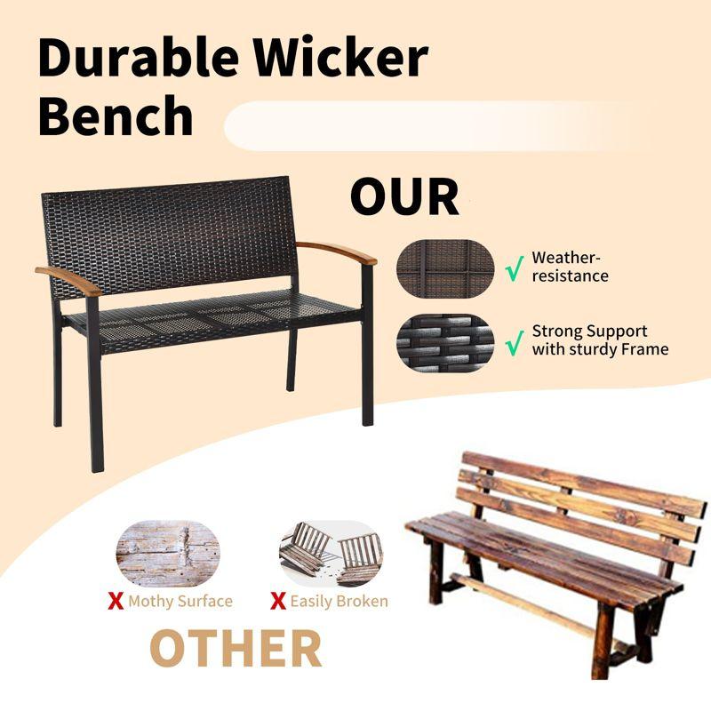 Tangkula  Patio Furniture Weather-Resistant Rattan Bench Wicker Loveseat Steel frame for Yard Garden Poolside