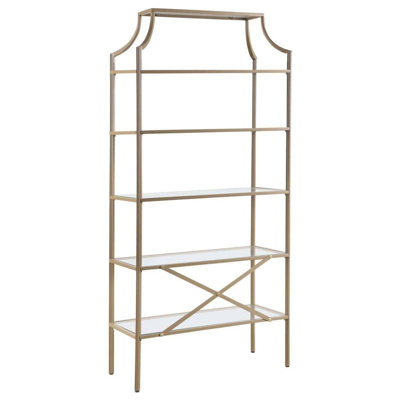 Coaster 70" Serena Modern 5 Tier Tempered Glass Shelves Bookcase Matte Gold