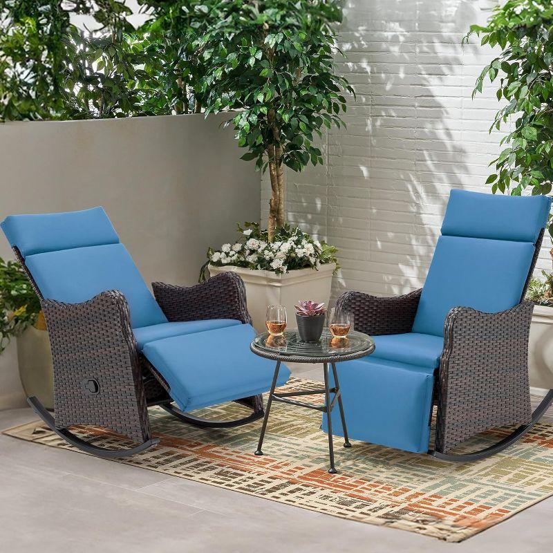 Navy Blue Wicker Outdoor Recliner Chairs with Cushions, Set of 2