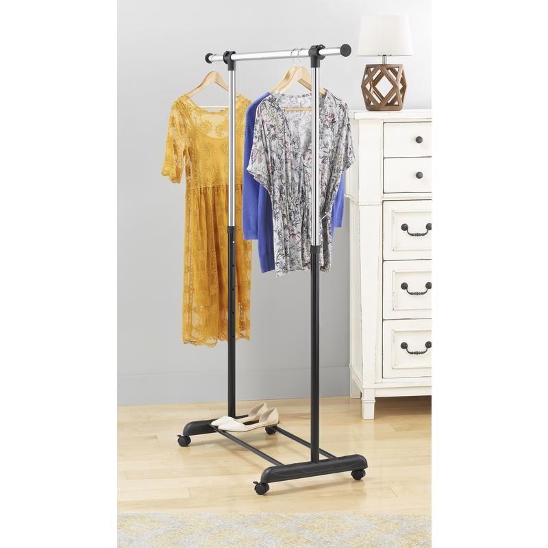 Whitmor Adjustable Garment Rack - Rolling Clothes Organizer - Black and Chrome