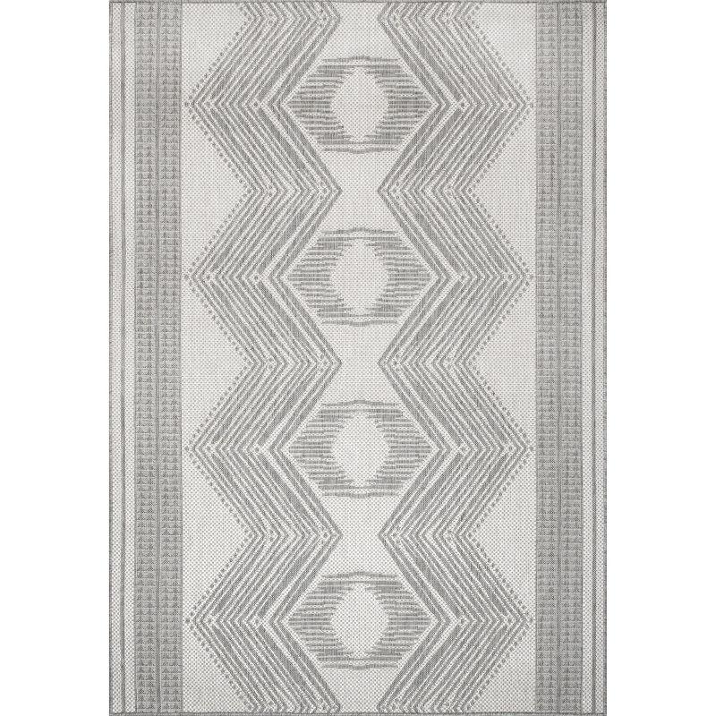 Nuloom 7x9 Outdoor/Indoor Ranya Bohmeian Area Rug, Light Grey, Geometric Design, Stain Resistant,  Patio, Balcony, BedroomLiving Room, Kitchen