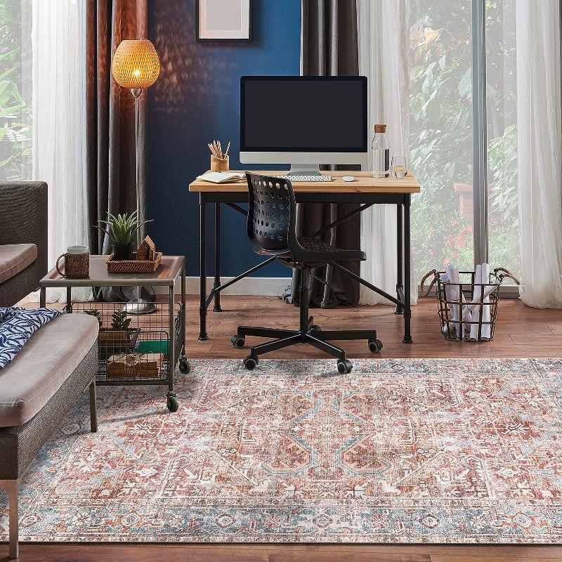 World Rug Gallery Vintage Distressed Machine Washable Area Rug- RED 5' X 7'