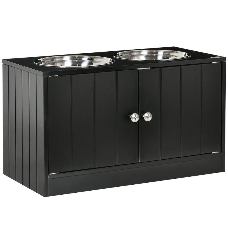 Black Elevated Dog Bowls with Storage Cabinet and Stainless Steel Bowls